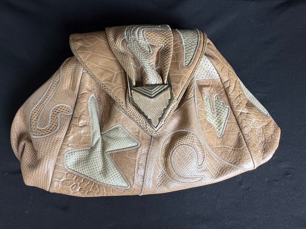 Vintage SHARIF Tan Leather Western Patchwork Shoulder Bag w/ Pouch